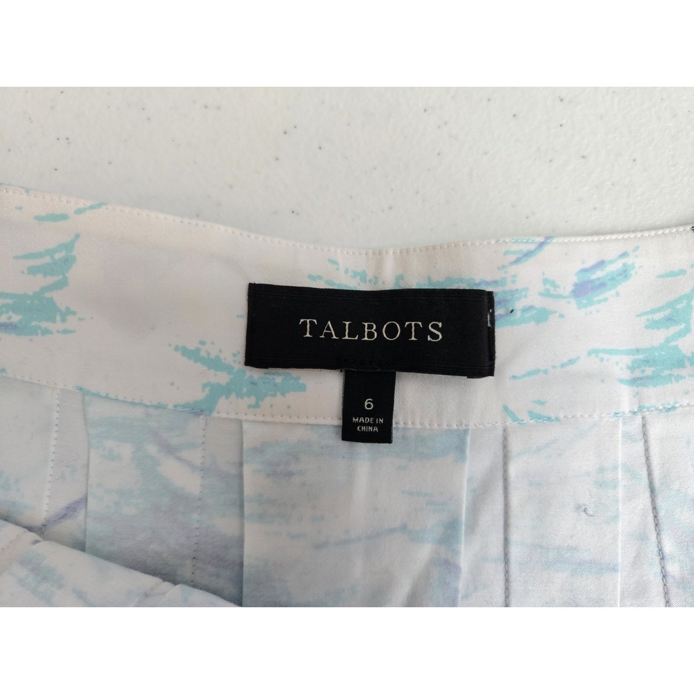 Talbots Women's 6 Blue Green Watercolor Venice Boats City A-Line Pleated Skirt - Picture 2 of 12